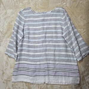 J Jill Linen Striped Women's Top Sz M Casual